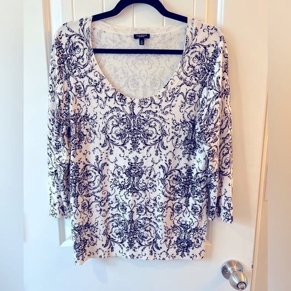 Talbots Sweaters - Talbots Womens Black and White Floral Print Sweater Cotton Size M